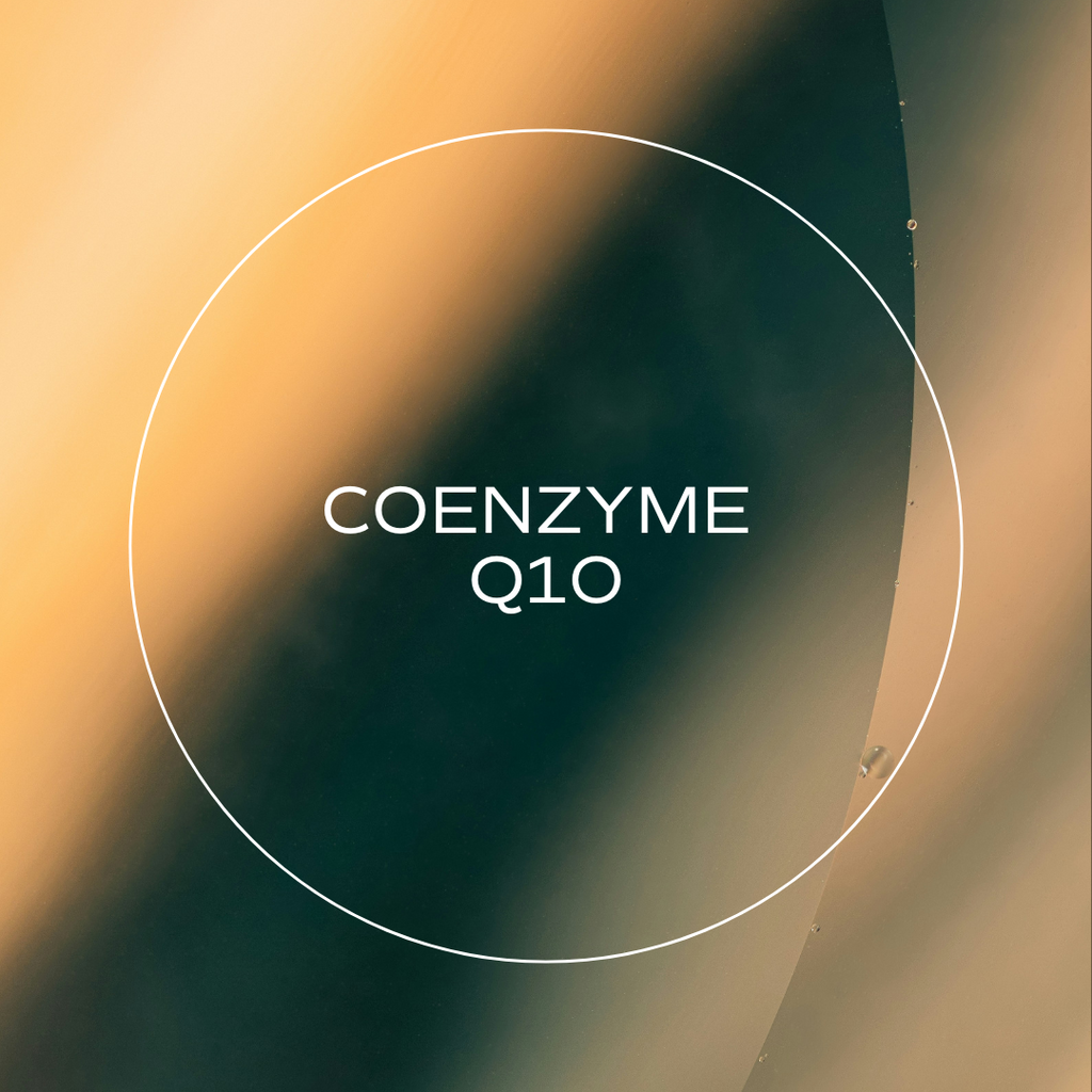 Abstract graphic background with the words Coeynzmye Q10 inside a circle.